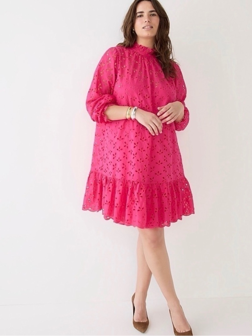 J crew ruffle neck mini dress eyelet XS